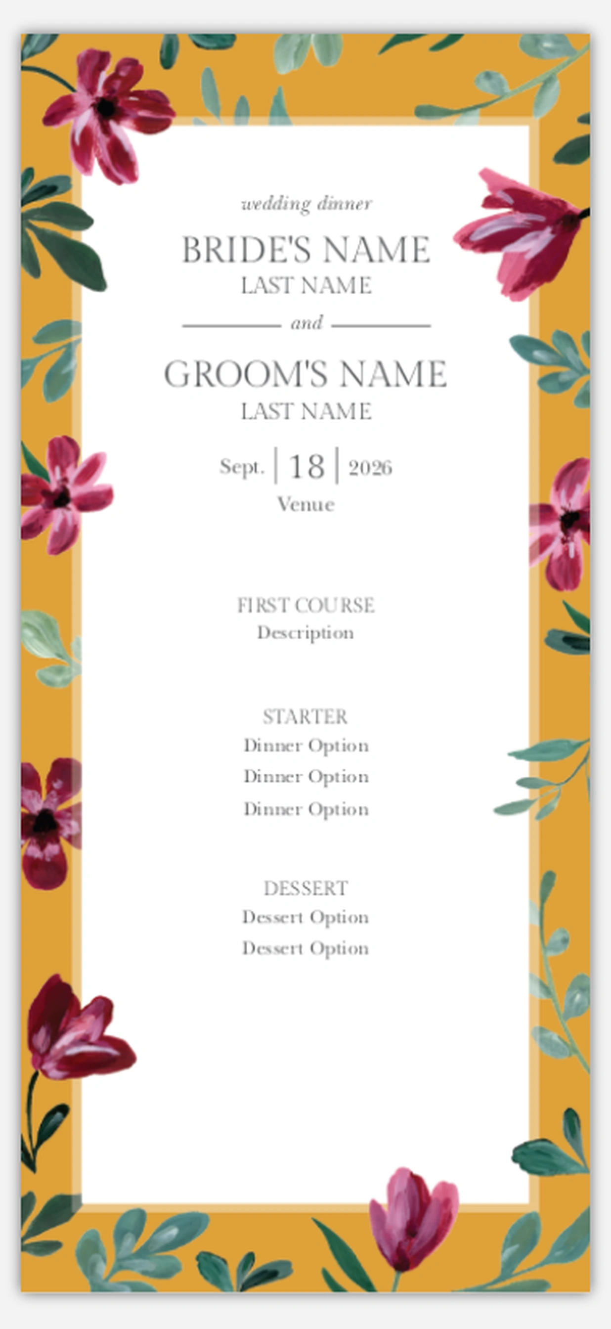 Wedding Menu Card